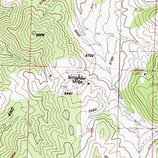 Topographic Map of Bidwell Mine, NV