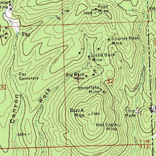 Topographic Map of Big Buck Mine, NV