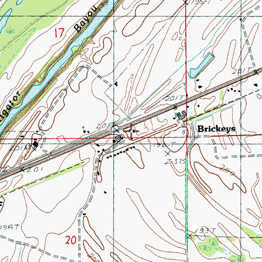 Topographic Map of Brickeys Post Office, AR