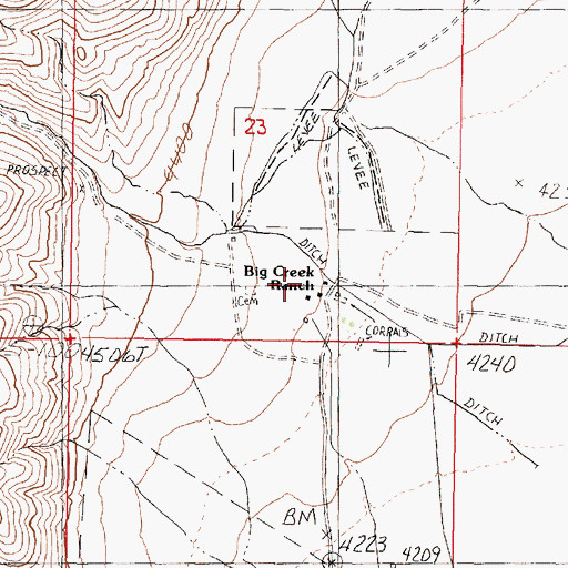Topographic Map of Big Creek Ranch, NV