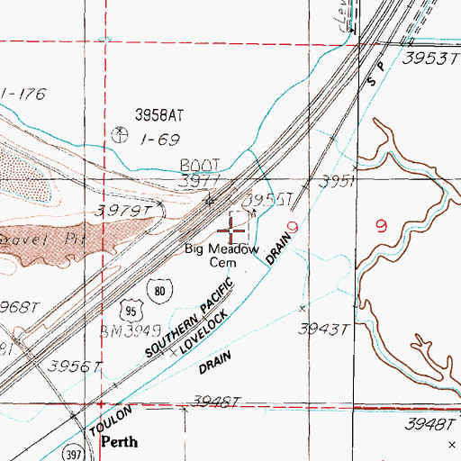 Topographic Map of Big Meadow Cemetery, NV