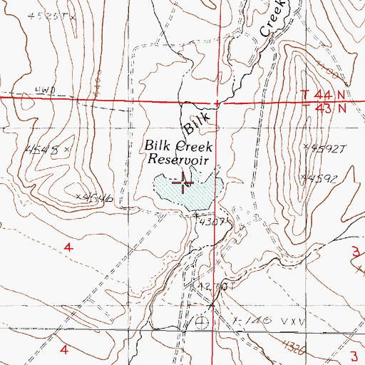 Topographic Map of Bilk Creek Reservoir, NV
