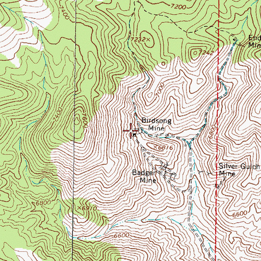 Topographic Map of Birdsong Mine, NV