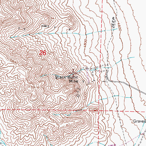 Topographic Map of Black Butte Mine, NV
