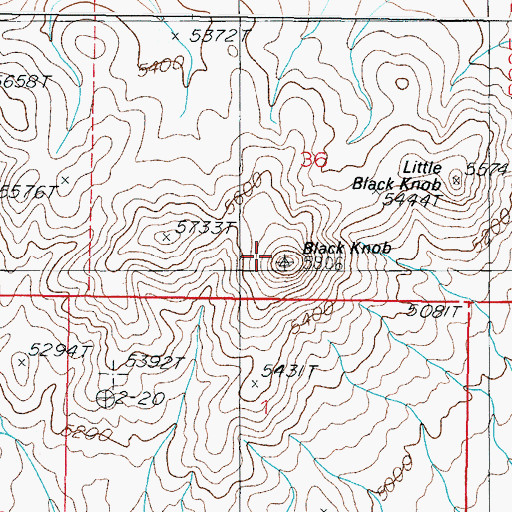 Topographic Map of Black Knob, NV