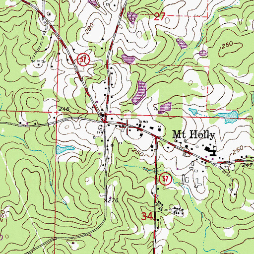 Topographic Map of Mount Holly Post Office, AR