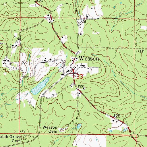 Topographic Map of Wesson Post Office (historical), AR