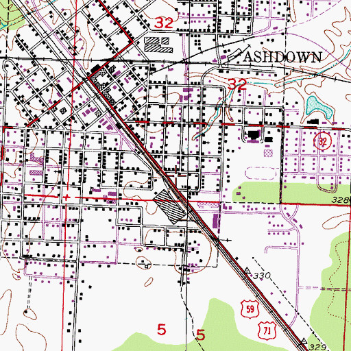 Topographic Map of Ashdown Post Office, AR