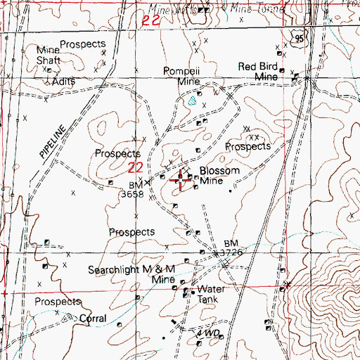 Topographic Map of Blossom Mine, NV