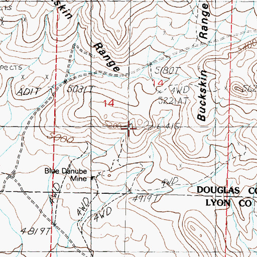 Topographic Map of Blue Danube Mine, NV