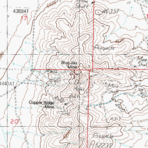 Topographic Map of Blue Jay Mine, NV