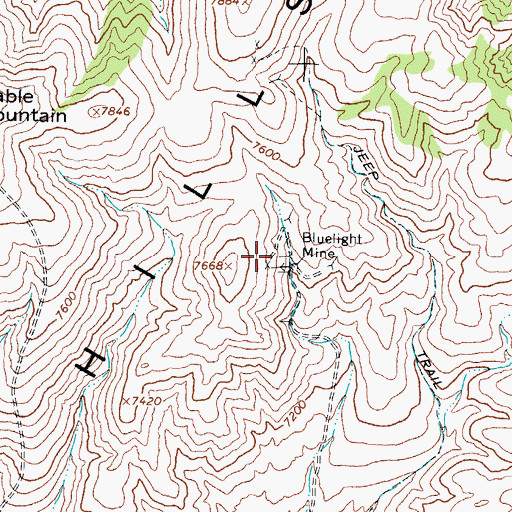 Topographic Map of Bluelight Mine, NV