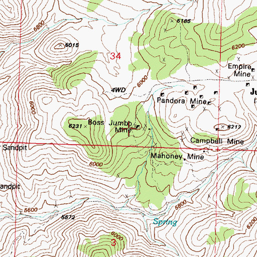 Topographic Map of Boss Jumbo Mine, NV