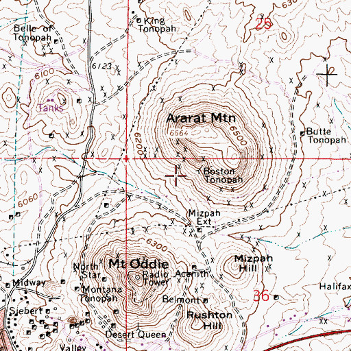 Topographic Map of Boston Tonopah, NV