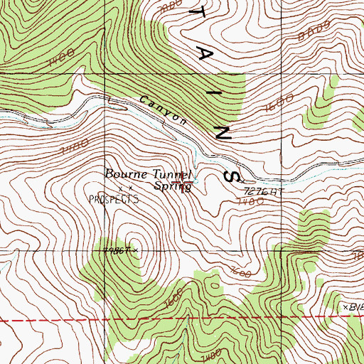 Topographic Map of Bourne Tunnel Spring, NV