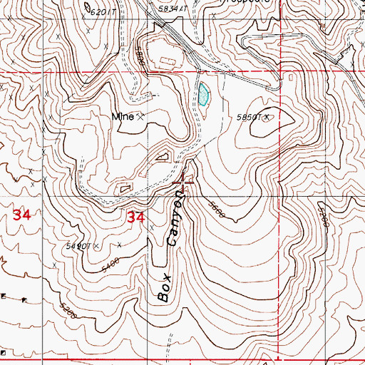 Topographic Map of Box Canyon Placer, NV