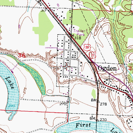 Topographic Map of Ogden Post Office, AR