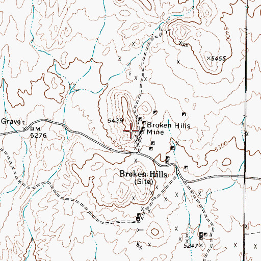 Topographic Map of Broken Hills Mine, NV