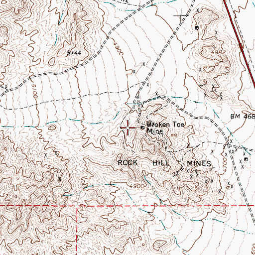 Topographic Map of Broken Toe Mine, NV