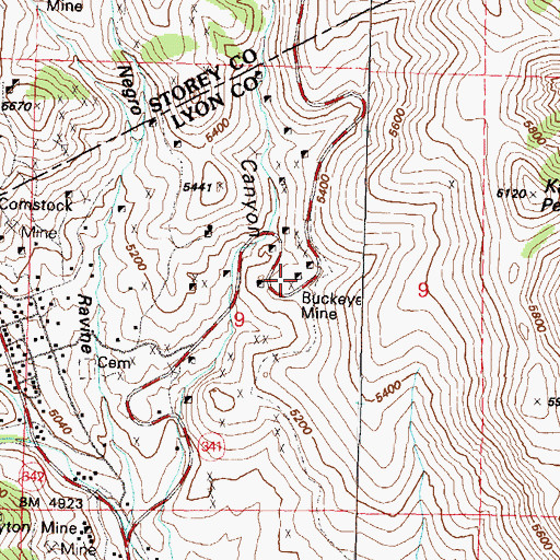 Topographic Map of Buckeye Mine, NV