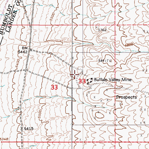 Topographic Map of Buffalo Valley Mine, NV