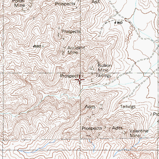 Topographic Map of Bullion Mine, NV