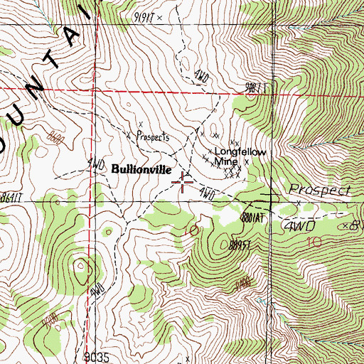 Topographic Map of Bullionville, NV