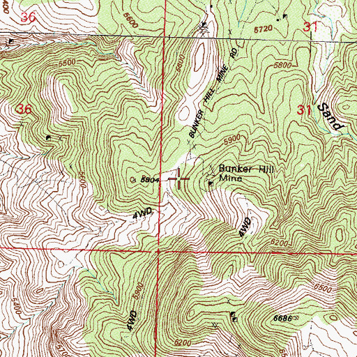 Topographic Map of Bunker Hill Mine, NV