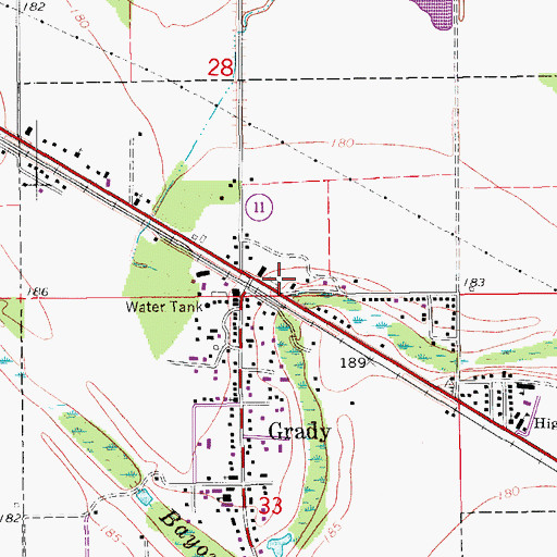 Topographic Map of Grady Post Office, AR