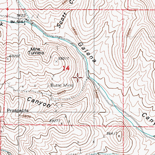 Topographic Map of Butte Canyon, NV