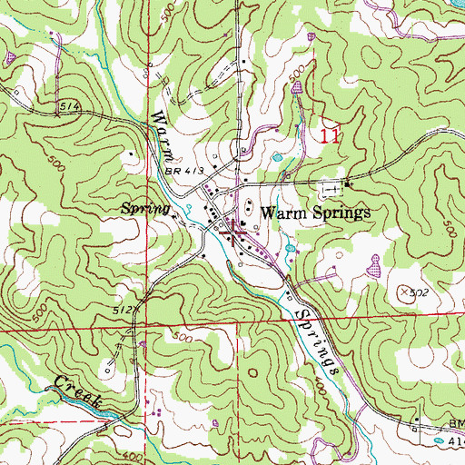 Topographic Map of Warm Springs Post Office (historical), AR