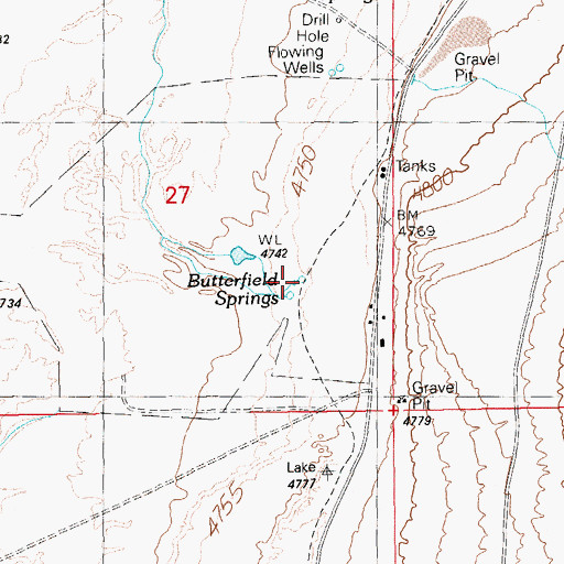 Topographic Map of Butterfield Springs, NV