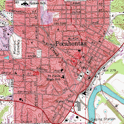 Topographic Map of Pocahontas Post Office, AR