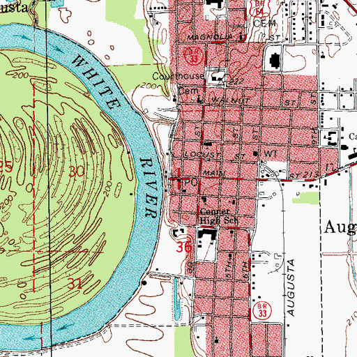 Topographic Map of Augusta Post Office, AR