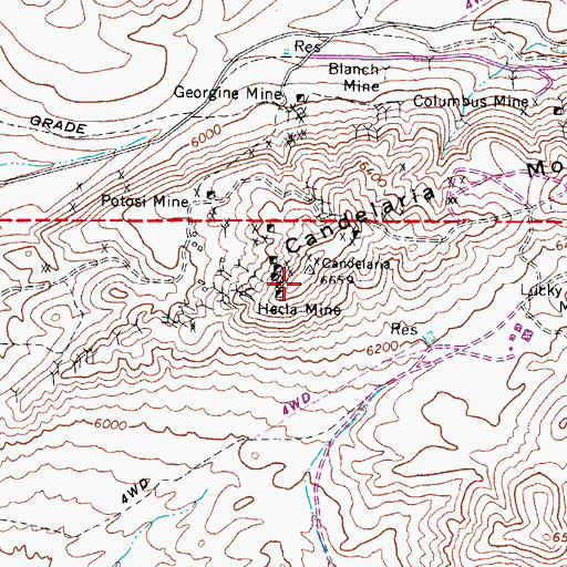Topographic Map of Candelaria Mountain, NV