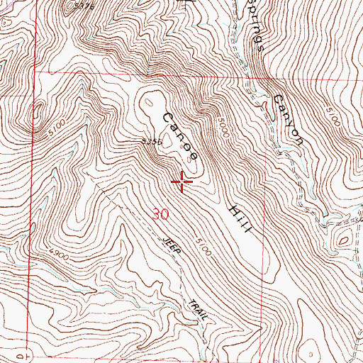 Topographic Map of Canoe Hill, NV