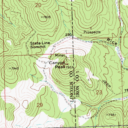 Topographic Map of Canyon Peak, NV
