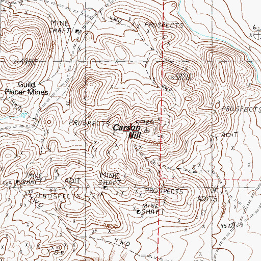 Topographic Map of Carson Hill, NV