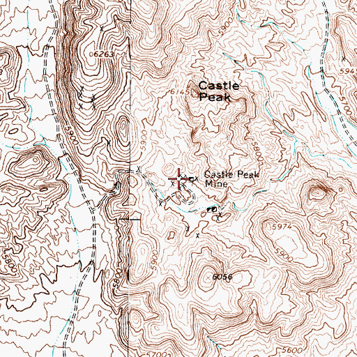 Topographic Map of Castle Peak Mine, NV