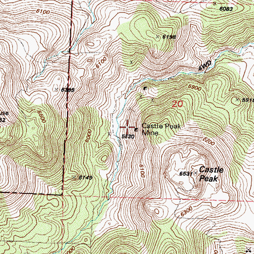 Topographic Map of Castle Peak Mine, NV