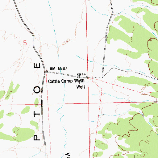 Topographic Map of Cattle Camp Wash Well, NV