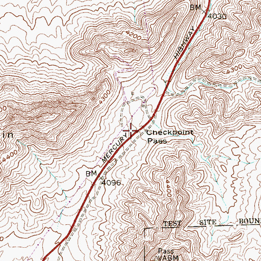 Topographic Map of Checkpoint Pass, NV