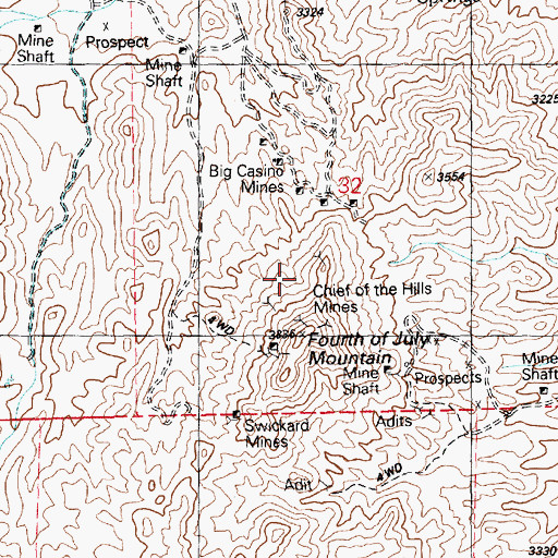 Topographic Map of Chief of the Hills Mines, NV