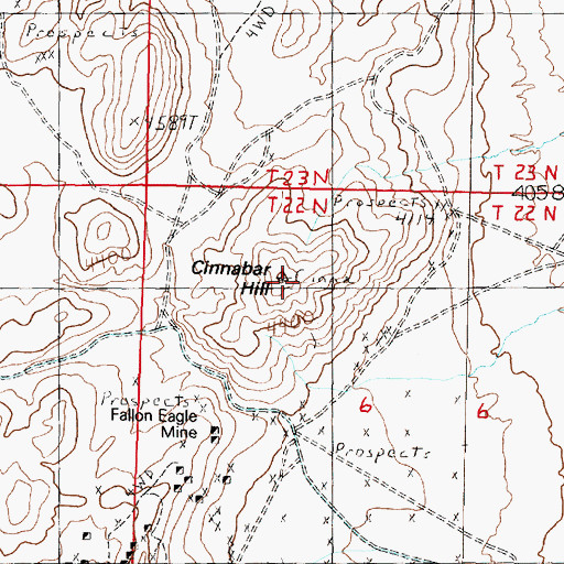 Topographic Map of Cinnabar Hill, NV