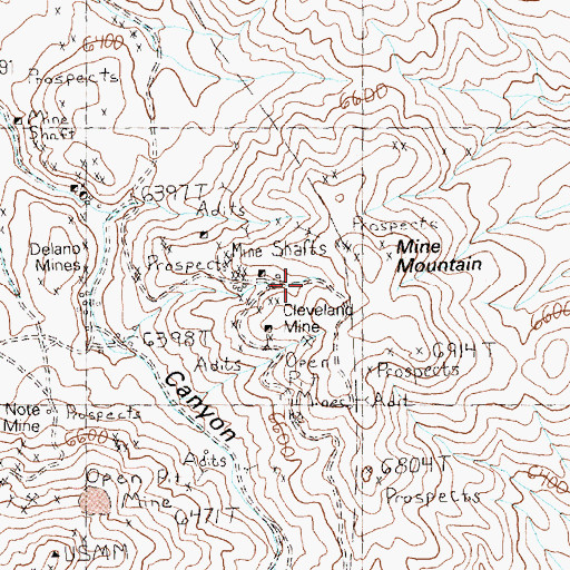 Topographic Map of Cleveland Mine, NV