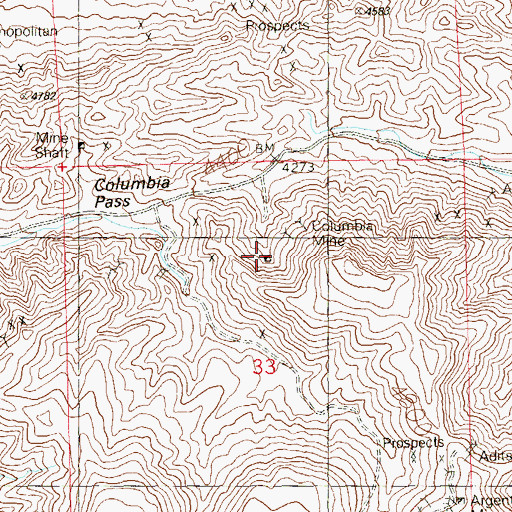 Topographic Map of Columbia Mine, NV