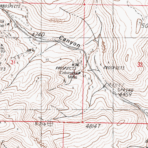 Topographic Map of Columbia Mine, NV