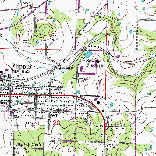 Topographic Map of Flippin Post Office, AR