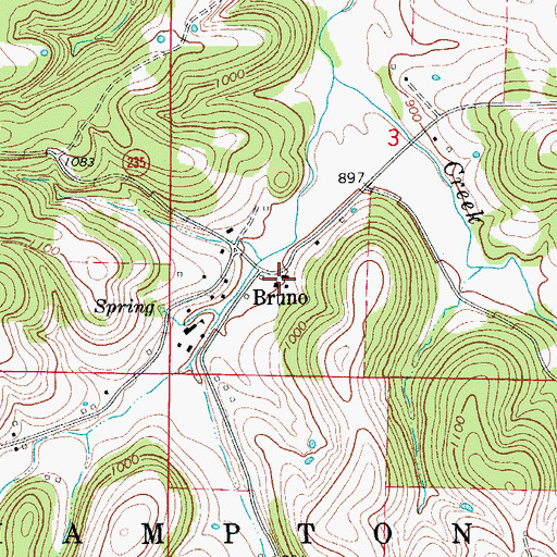 Topographic Map of Bruno Post Office, AR