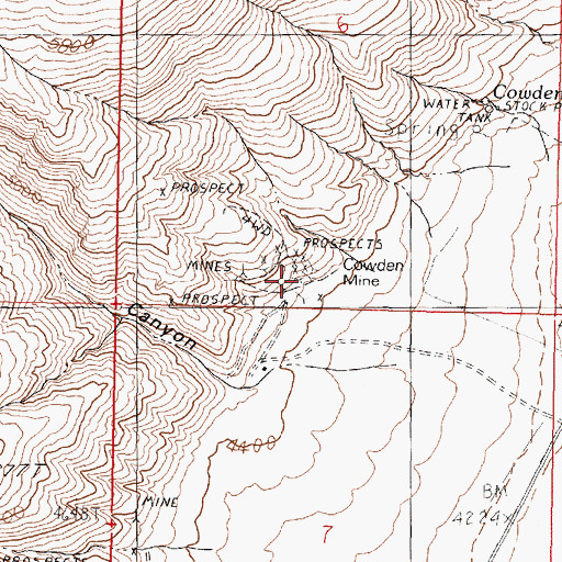 Topographic Map of Cowden Mine, NV